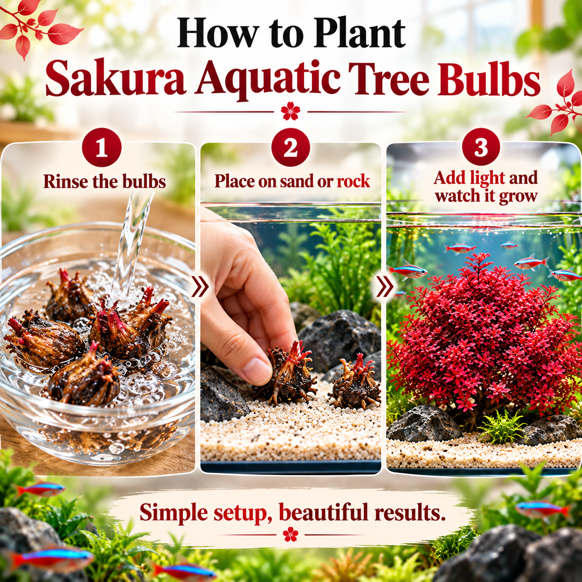 🔥 Crimson Sakura Aquatic Tree Bulbs🌿 Grow a Fiery Underwater Mini Forest
