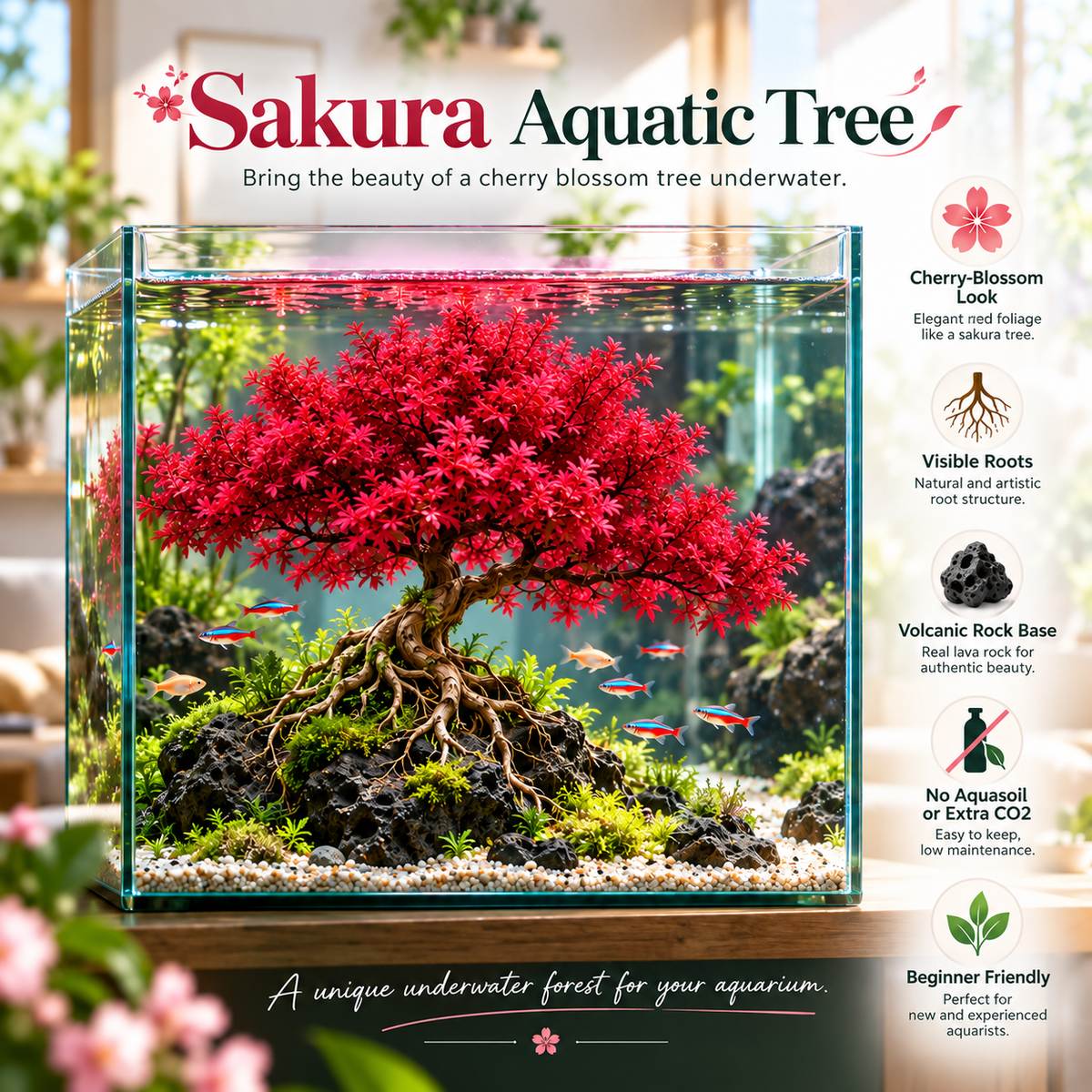 🔥 Crimson Sakura Aquatic Tree Bulbs🌿 Grow a Fiery Underwater Mini Forest