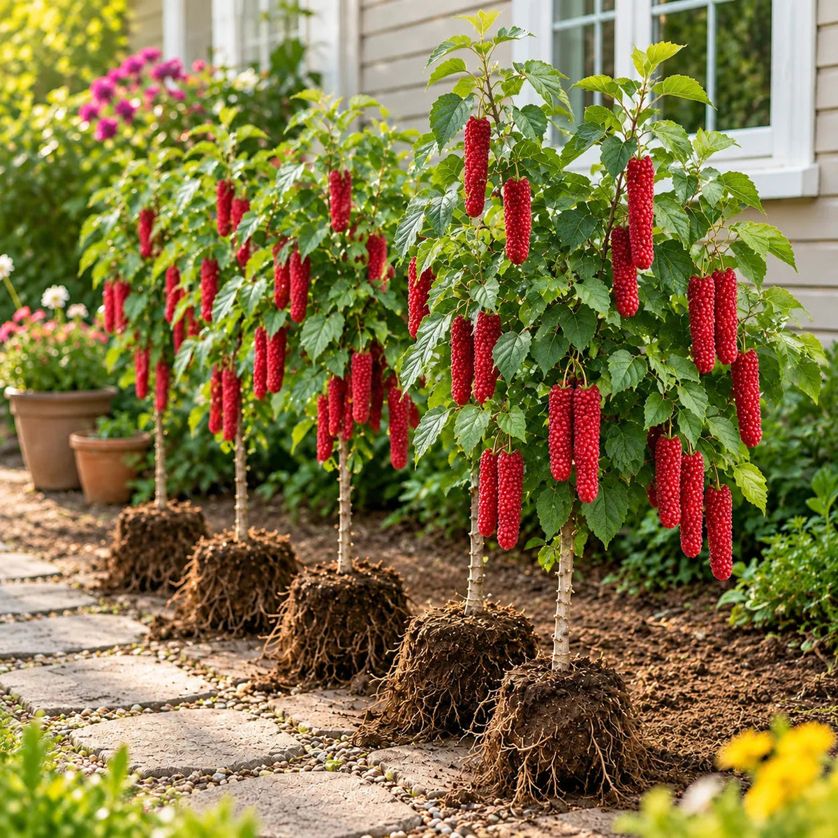 ❤️🖤🍇 Rare Giant Red & Black Mulberry Tree Saplings🌳Grow Extra-Long, Sweet & Juicy Fruit Right in Your Backyard!