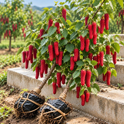 ❤️🖤🍇 Rare Giant Red & Black Mulberry Tree Saplings🌳Grow Extra-Long, Sweet & Juicy Fruit Right in Your Backyard!