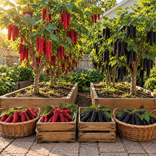❤️🖤🍇 Rare Giant Red & Black Mulberry Tree Saplings🌳Grow Extra-Long, Sweet & Juicy Fruit Right in Your Backyard!