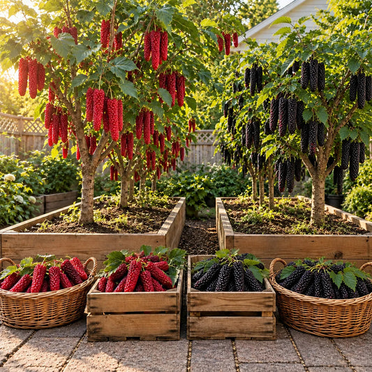 ❤️🖤🍇 Rare Giant Red & Black Mulberry Tree Saplings🌳Grow Extra-Long, Sweet & Juicy Fruit Right in Your Backyard!