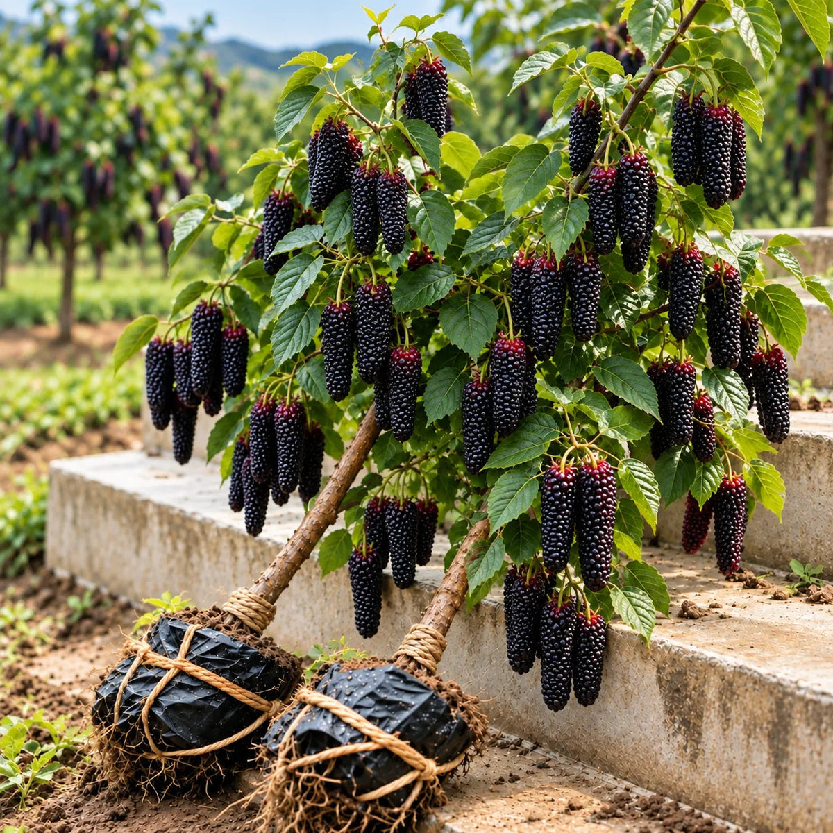 ❤️🖤🍇 Rare Giant Red & Black Mulberry Tree Saplings🌳Grow Extra-Long, Sweet & Juicy Fruit Right in Your Backyard!